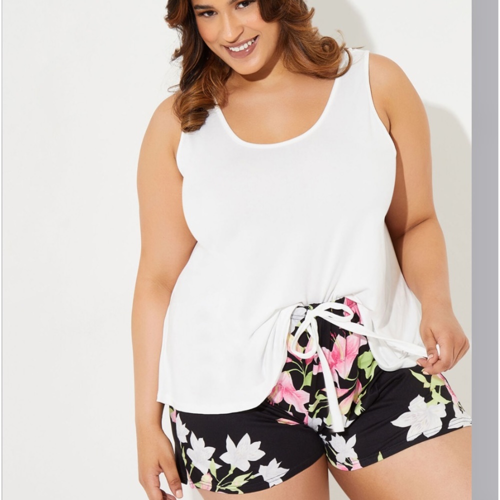 NEW Christian Siriano Floral Shorts Pajama PJ Sleepwear Set White Pink Black